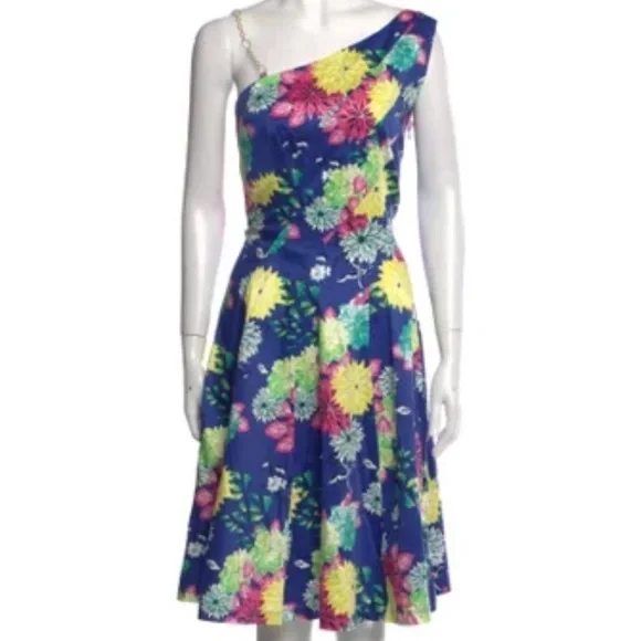 BGL Floral Print One Shoulder Cotton Dress Pleats Sz 10 (EU 42) Party Wedding - Picture 3 of 12